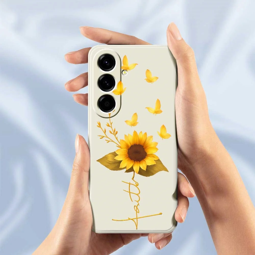 For Samsung Galaxy A56 5G Case Golden Butterfly Sunflower Pattern Printing Straight Edge TPU Phone Back Cover - Beige - 6