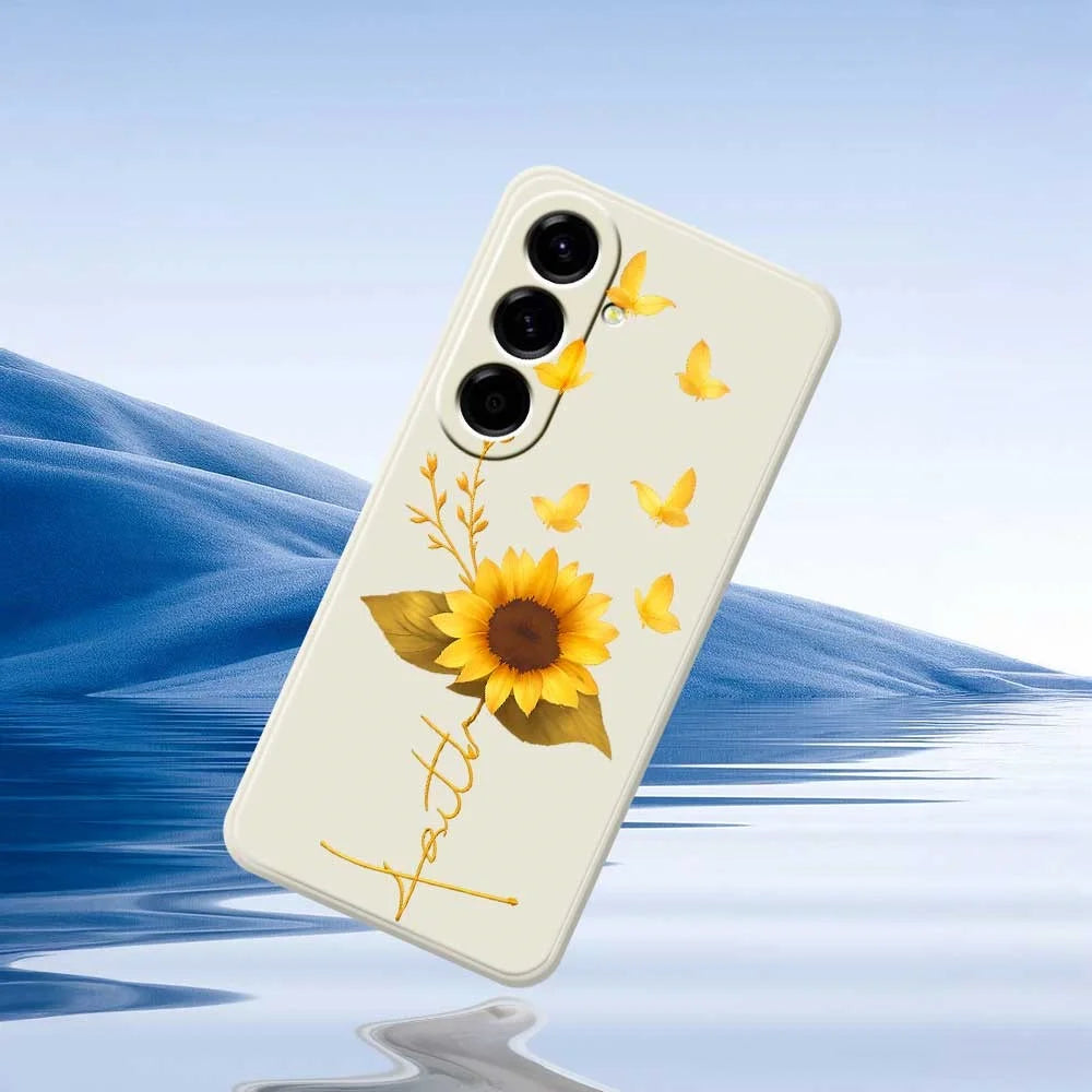 For Samsung Galaxy A56 5G Case Golden Butterfly Sunflower Pattern Printing Straight Edge TPU Phone Back Cover - Beige - 7