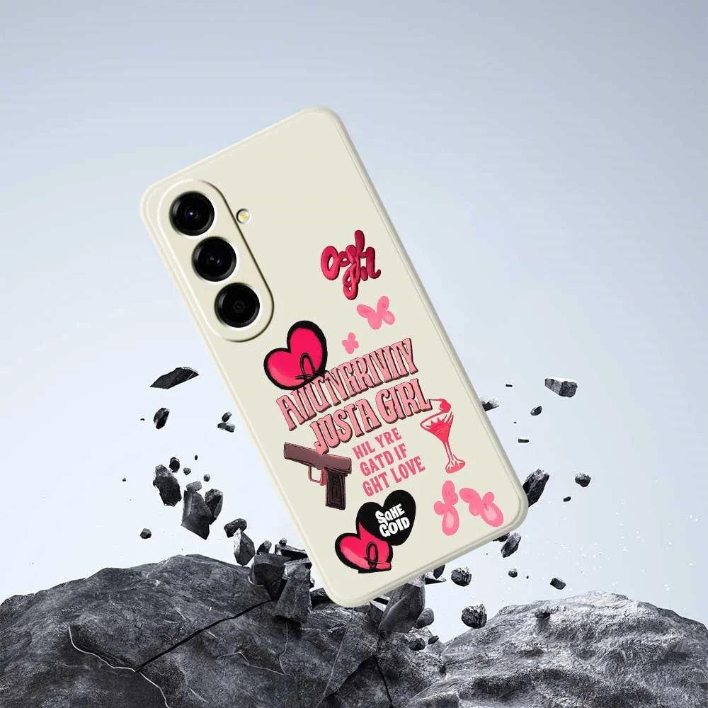 For Samsung Galaxy A56 5G Case Pink Elements Pattern Printing Straight Edge TPU Phone Back Cover - Beige - 7