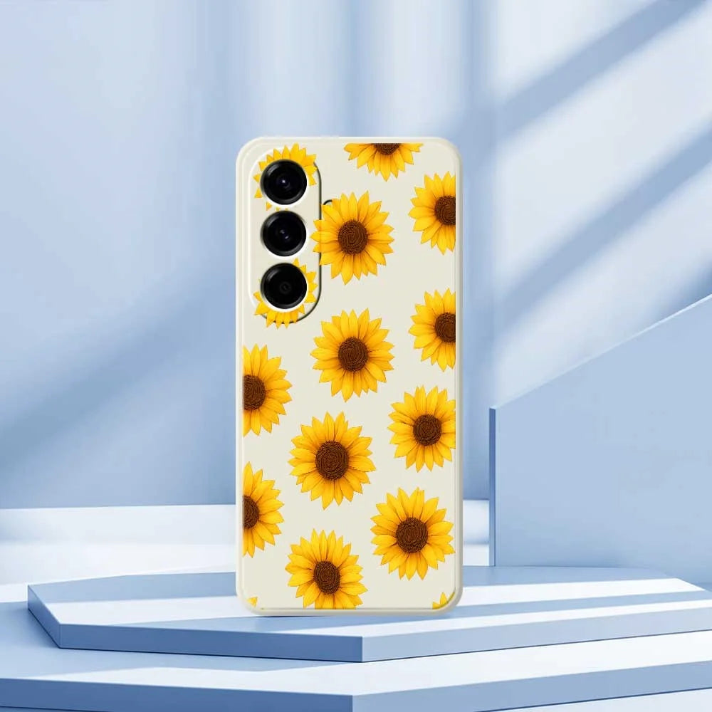 For Samsung Galaxy A56 5G Case Sunflowers Pattern Printing Straight Edge TPU Phone Back Cover - Beige - 7