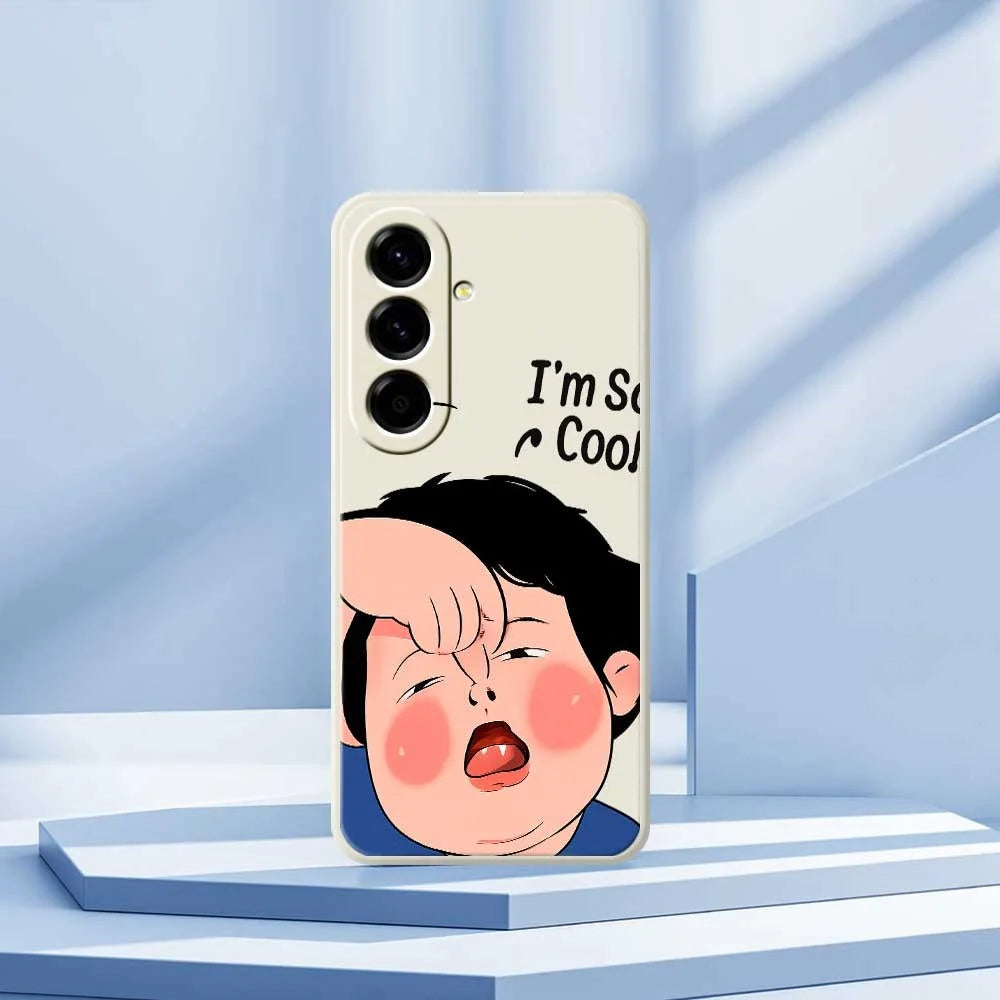 For Samsung Galaxy A56 5G Case Make Faces Kid Pattern Printing Straight Edge TPU Phone Back Cover - Beige - 7