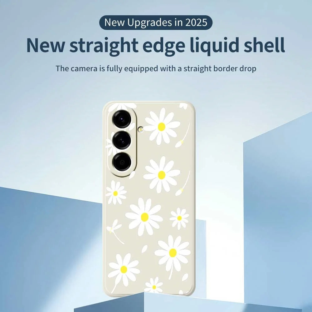 For Samsung Galaxy A56 5G Case White Daisy Pattern Printing Straight Edge TPU Phone Back Cover - Beige - 2
