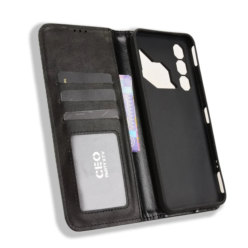 For ZTE nubia Neo 3 GT 5G Leather Case Wallet Stand Retro Texture Phone Cover - Black - 5