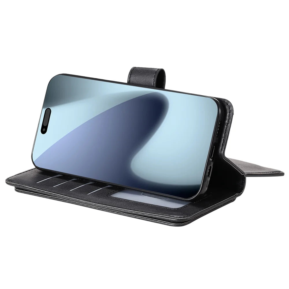 For iPhone 18 Pro Max / 17 Pro Max Leather Case with 10 Card Holder Phone Cover Stand - Black - 6
