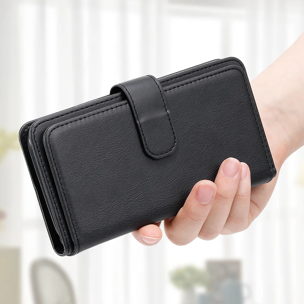For iPhone 18 Pro / 17 Pro Leather Case with 10 Card Holder Phone Cover Stand - Black - 5