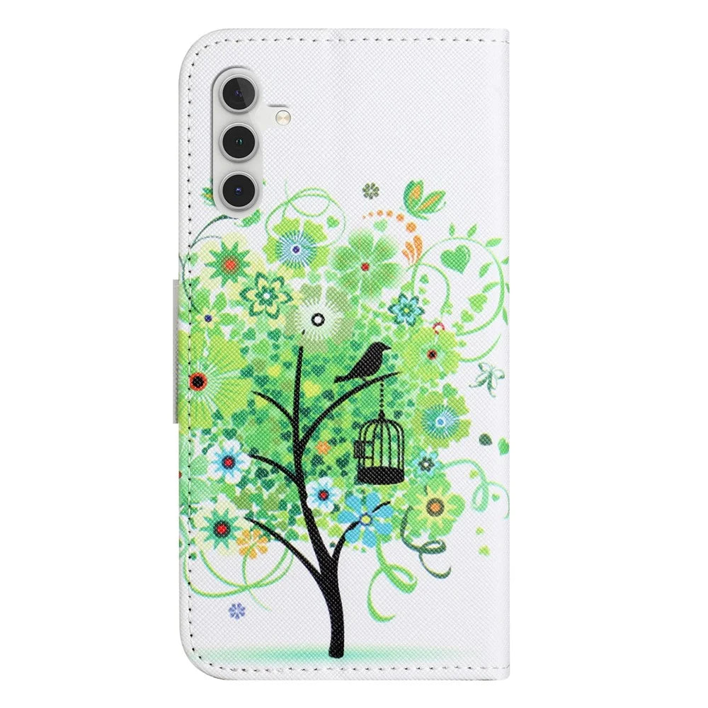 For Samsung Galaxy S25 FE Case Pattern Printing Cross Texture Leather Phone Cover - Green Tree - 6