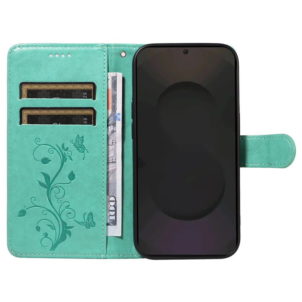 For Samsung Galaxy S25 FE PU Leather Cases Flower Pattern Wallet Stand Phone Cover with Strap - Green - 2