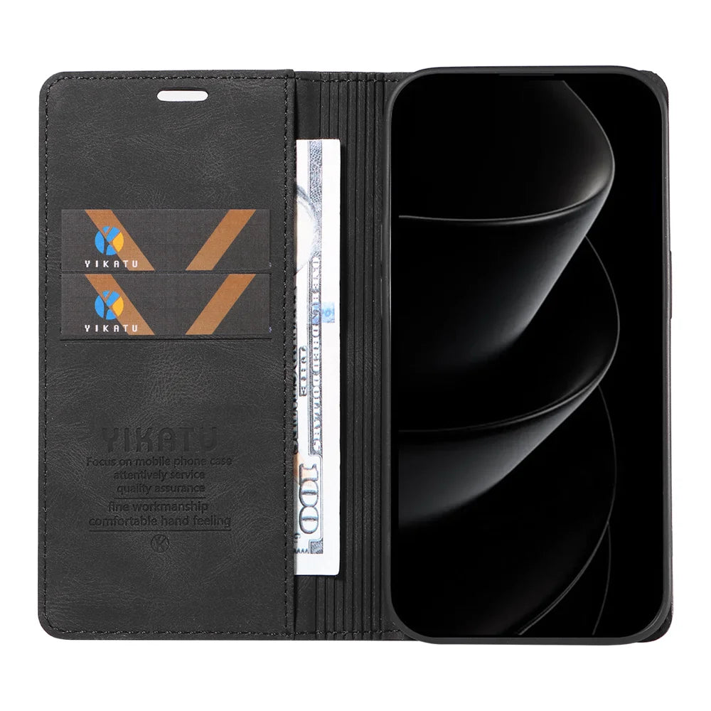 YIKATU For iPhone 18 Pro Max / 17 Pro Max Leather Cover  YK-004 Skin-Touch Wallet Phone Cases - Black - 2