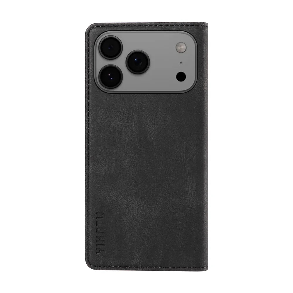 YIKATU For iPhone 18 Pro Max / 17 Pro Max Leather Cover  YK-004 Skin-Touch Wallet Phone Cases - Black - 6