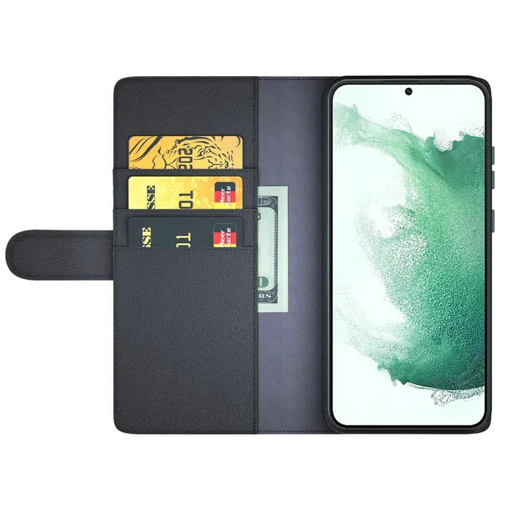 For Samsung Galaxy S23 Case Genuine Split Leather Phone Cover with Wallet Stand - Black - 2