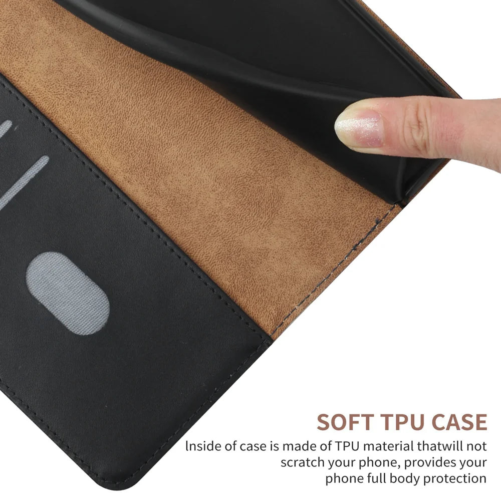For Samsung Galaxy M36 5G Case Genuine Cow Leather Phone Cover Nappa Texture - Black - 4