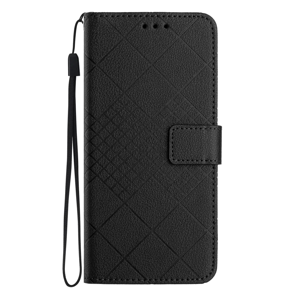 For Samsung Galaxy M36 5G Case Wallet Imprint PU Leather Flip Folio Phone Cover - Black - 2