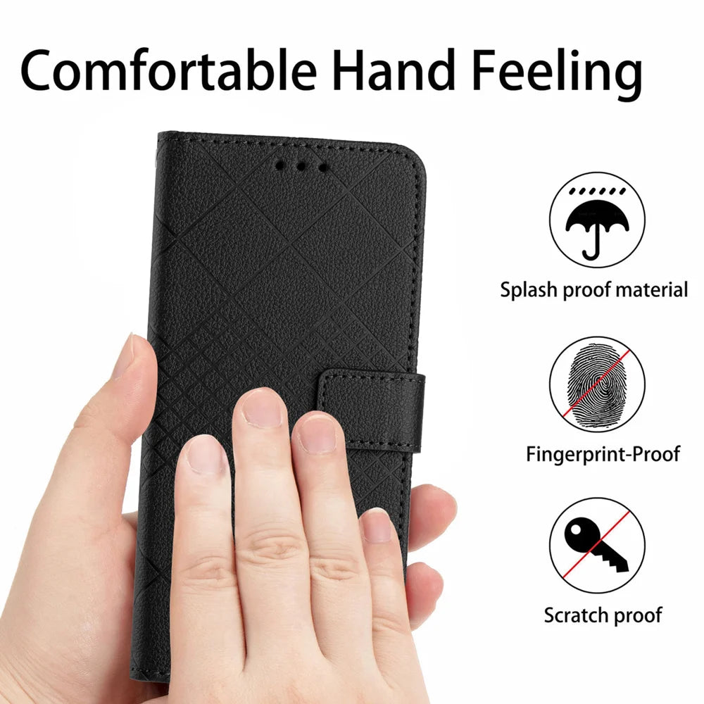 For Samsung Galaxy M36 5G Case Wallet Imprint PU Leather Flip Folio Phone Cover - Black - 3