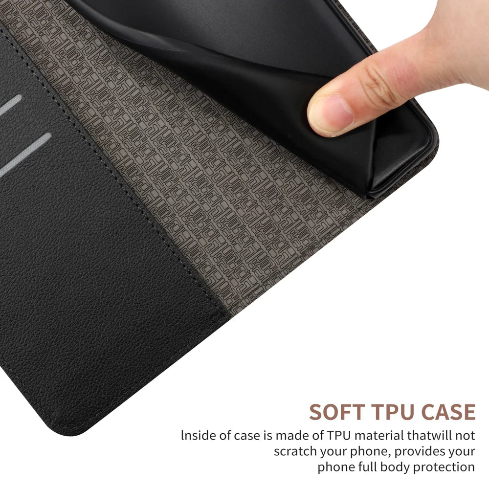 For Samsung Galaxy M36 5G Case Wallet Imprint PU Leather Flip Folio Phone Cover - Black - 6