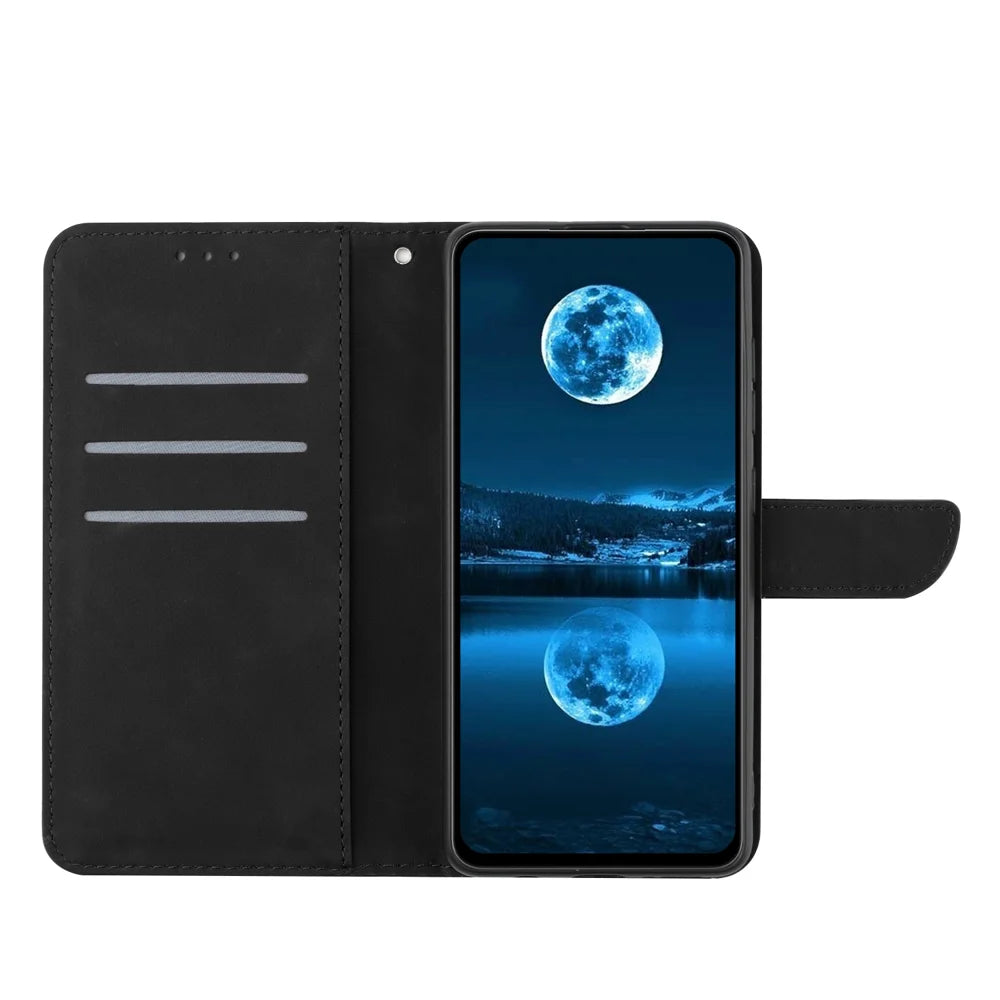 For Samsung Galaxy M36 5G Case Skin Touch Lines Imprinted PU Leather Flip Phone Cover - Black - 3