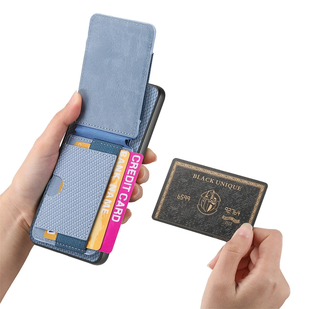 For Nothing Phone (3a) Case with Card Holder Kickstand Leather Back Cover - Blue - 4