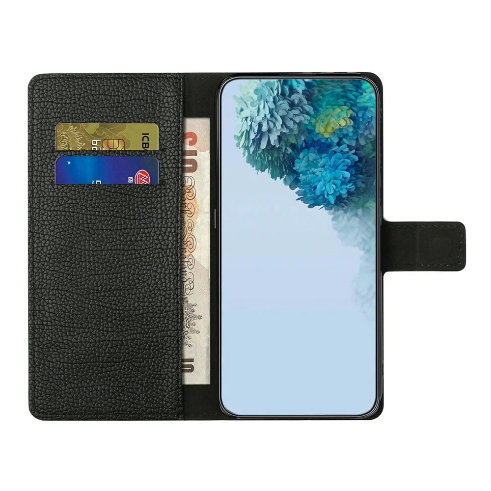 For Samsung Galaxy S25 FE Case PU Leather Wallet Phone Cover Litchi Texture, Black - 2