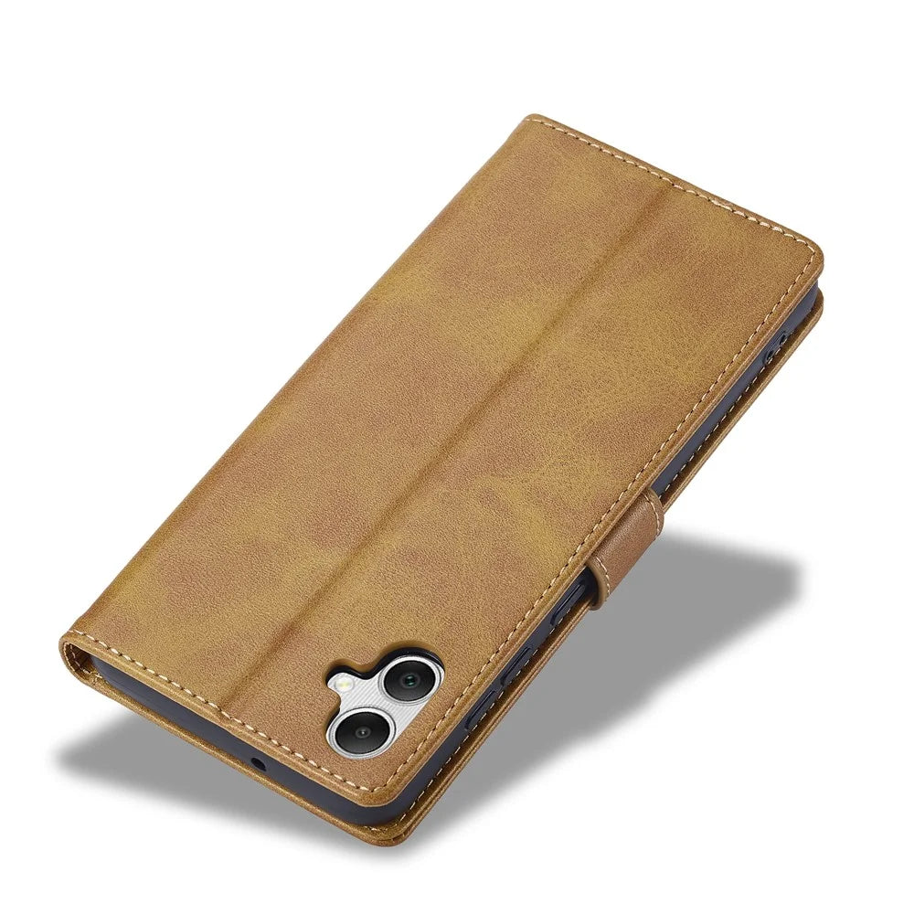 LC.IMEEKE For Samsung Galaxy A07 4G Case Calf Texture PU Leather Stand Wallet Phone Cover - Yellow - 6