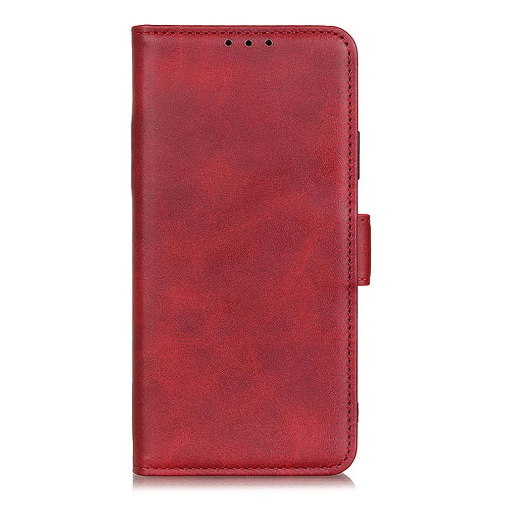 For Samsung Galaxy S25 FE Case Stand Cowhide Texture PU Leather Phone Cover - Red - 5