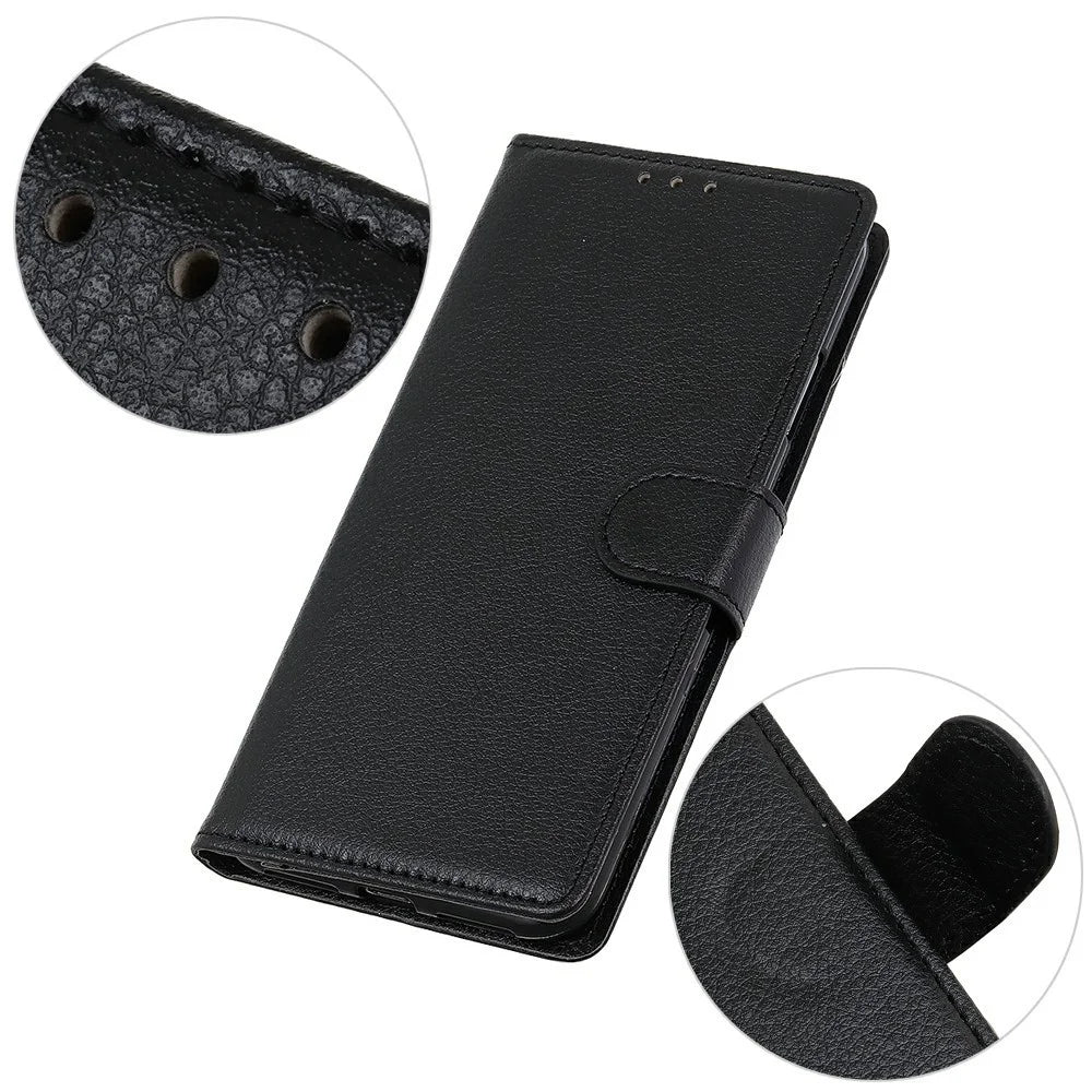 For Samsung Galaxy S25 FE Wallet Case PU Leather Phone Cover Litchi Texture - Black - 4