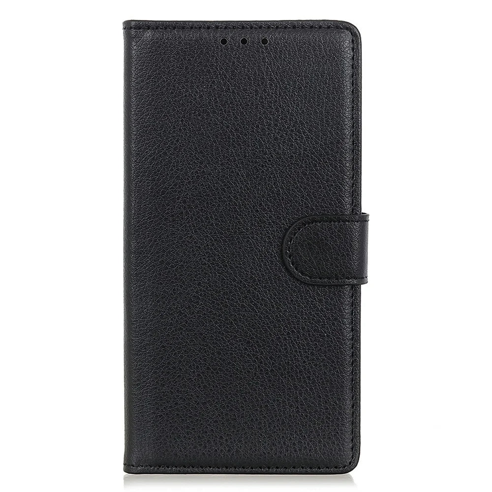For Samsung Galaxy S25 FE Wallet Case PU Leather Phone Cover Litchi Texture - Black - 6