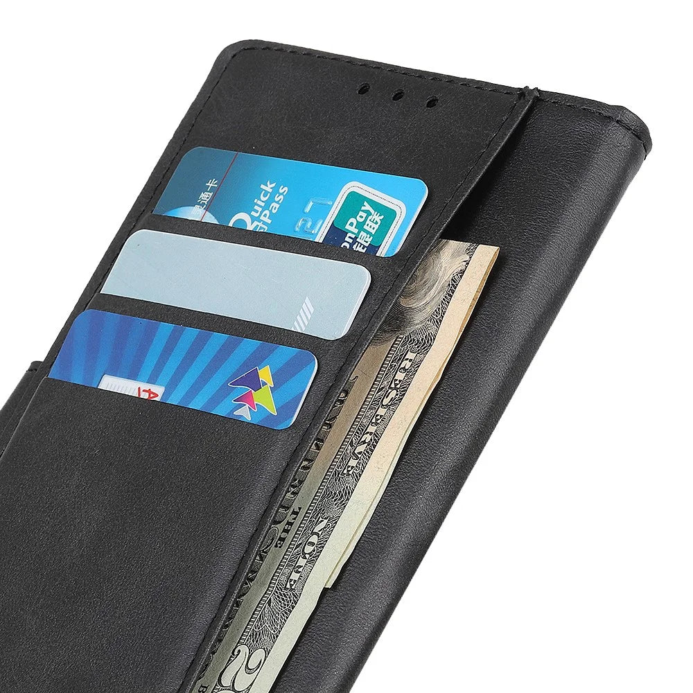 For Samsung Galaxy S25 FE Case Cowhide Texture Leather Wallet Stand Phone Cover - Black - 4