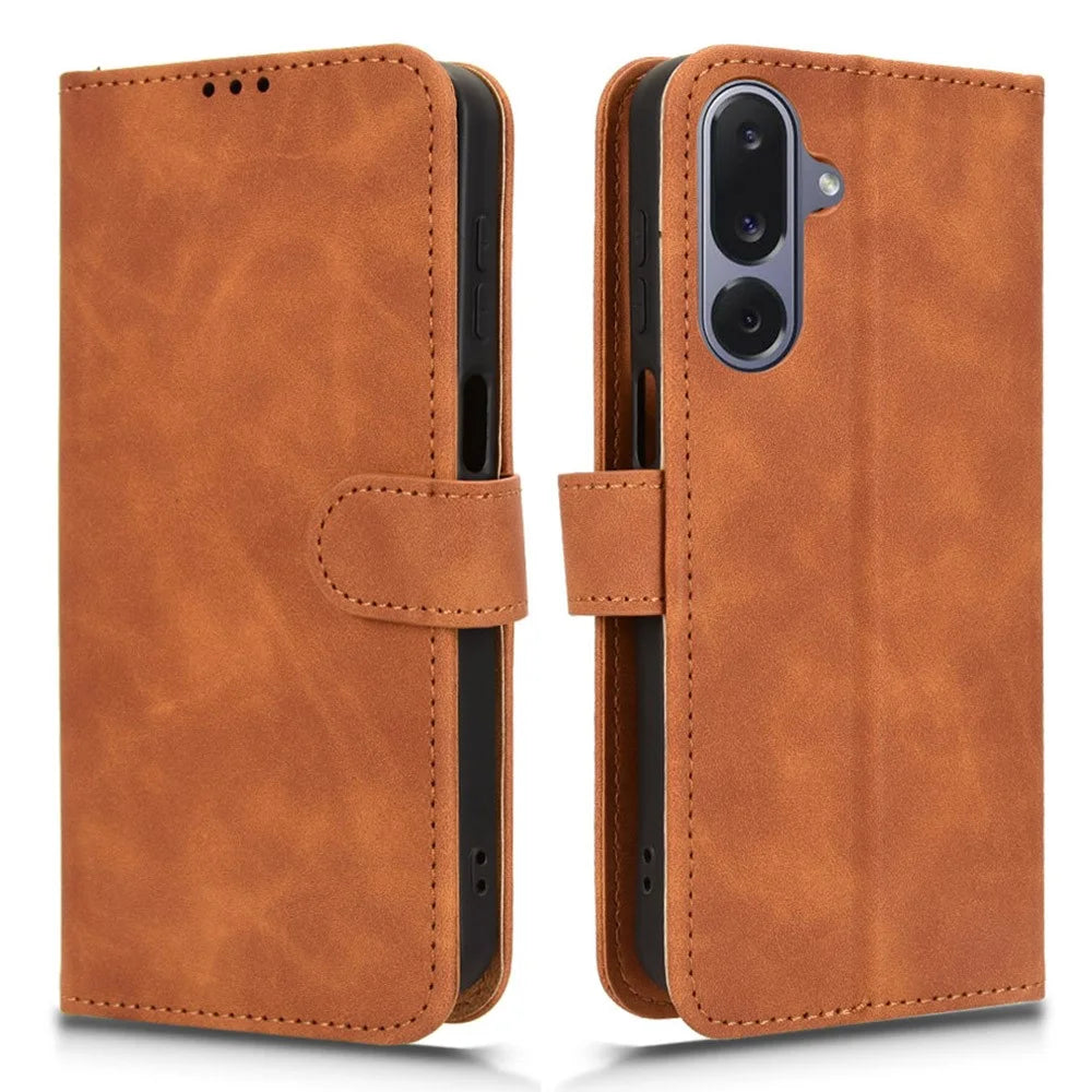 For Samsung Galaxy M36 5G Leather Case Skin Feel Anti Drop Wallet Flip Phone Cover - Brown - 1