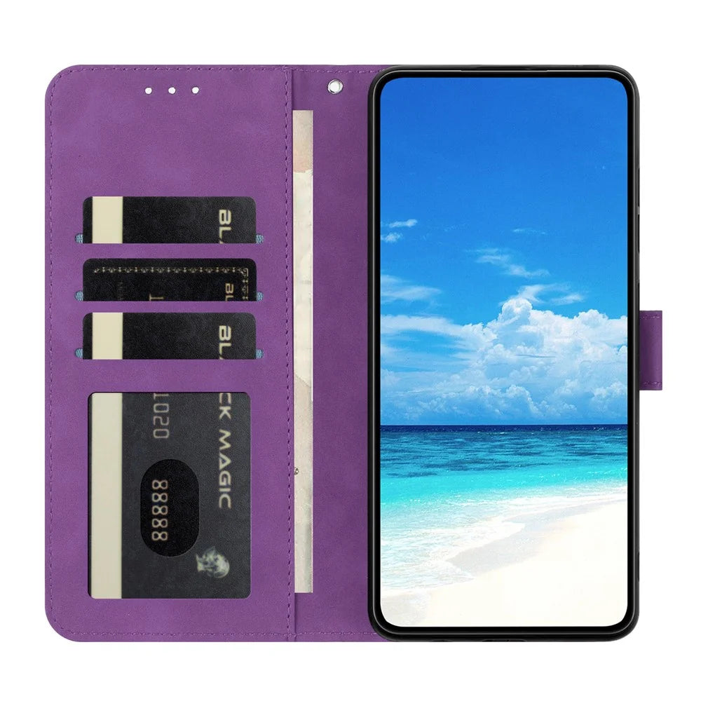 For Samsung Galaxy M36 5G Case Butterfly Flower Imprinted PU Leather Wallet Stand Phone Cover - Purple - 3