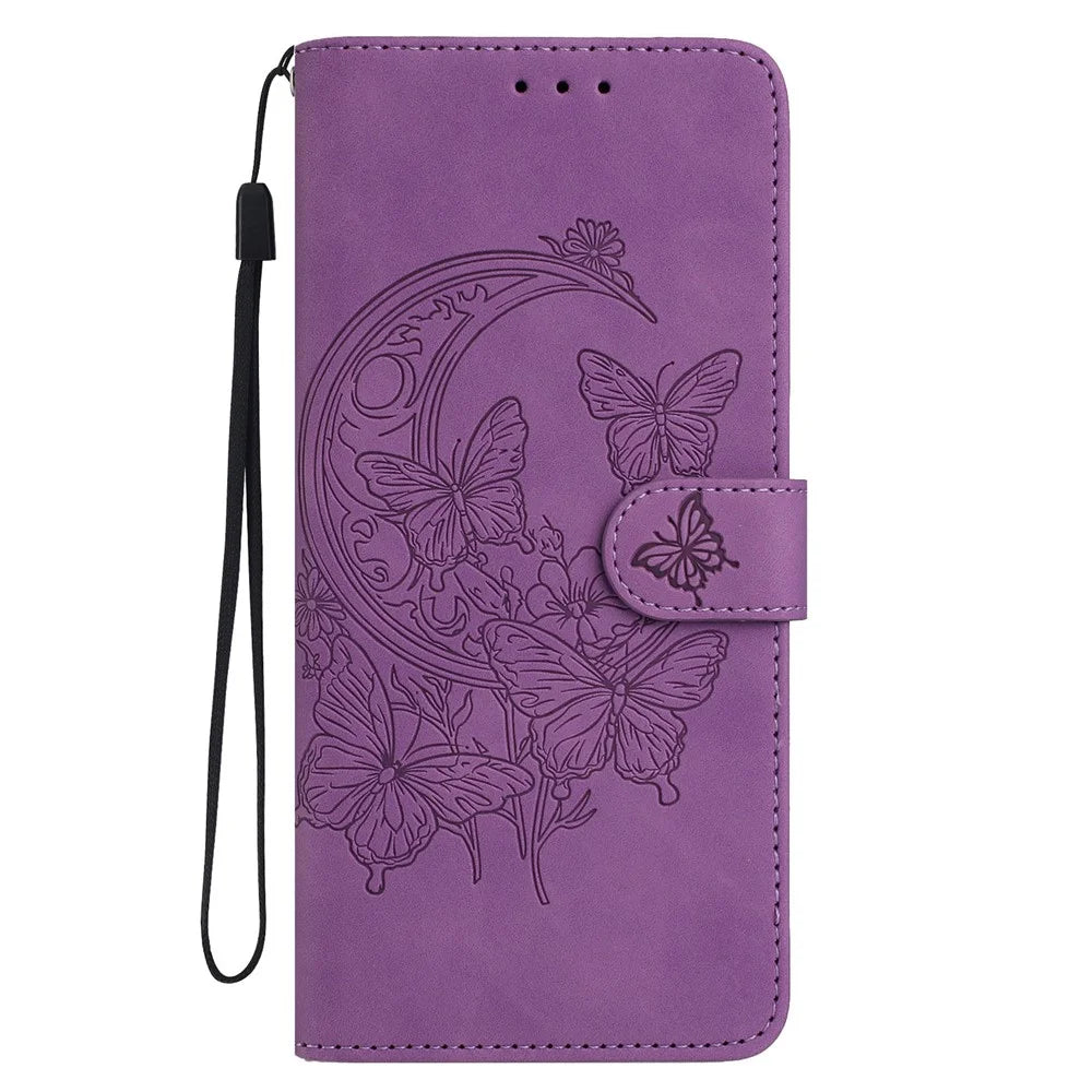 For Samsung Galaxy M36 5G Case Butterfly Flower Imprinted PU Leather Wallet Stand Phone Cover - Purple - 4