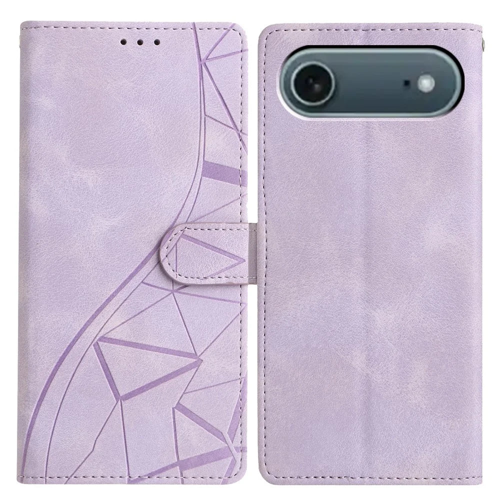 For iPhone Air Case Wallet Stand Imprinted Triangle Pattern Leather Phone Flip Cover - Purple - 1
