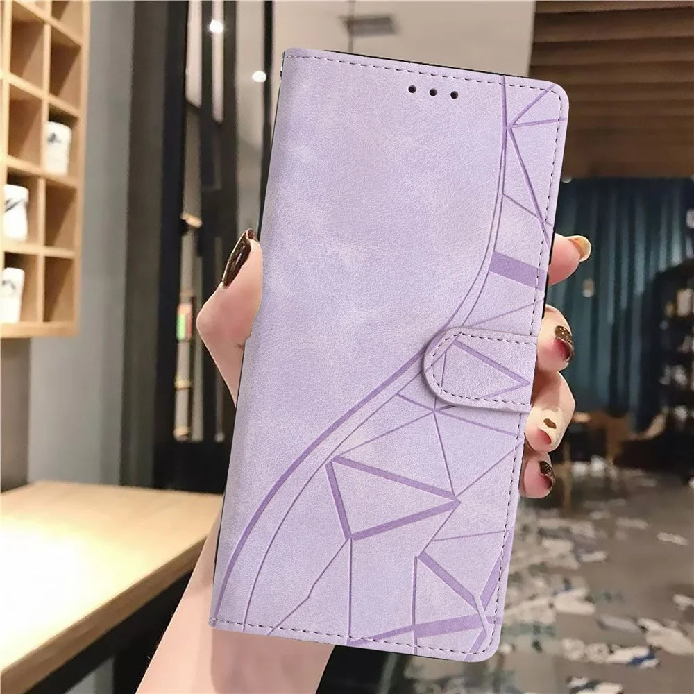 For iPhone Air Case Wallet Stand Imprinted Triangle Pattern Leather Phone Flip Cover - Purple - 5