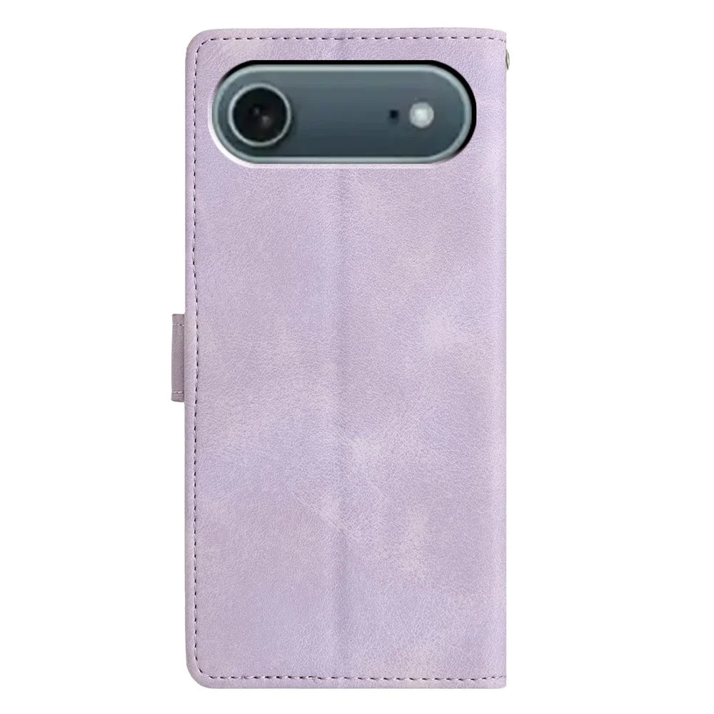 For iPhone Air Case Wallet Stand Imprinted Triangle Pattern Leather Phone Flip Cover - Purple - 7