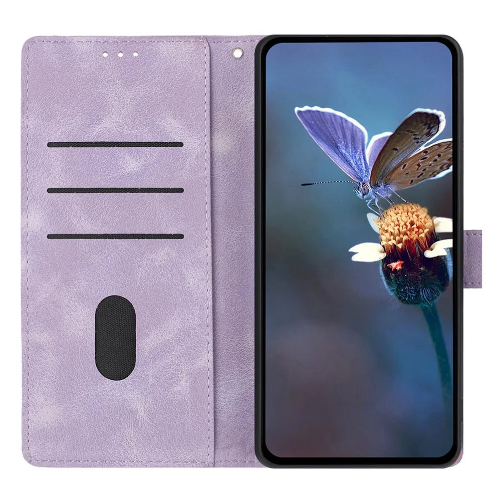 For Samsung Galaxy M36 5G Case Wallet Stand Imprinted Triangle Pattern Leather Phone Flip Cover - Purple - 2
