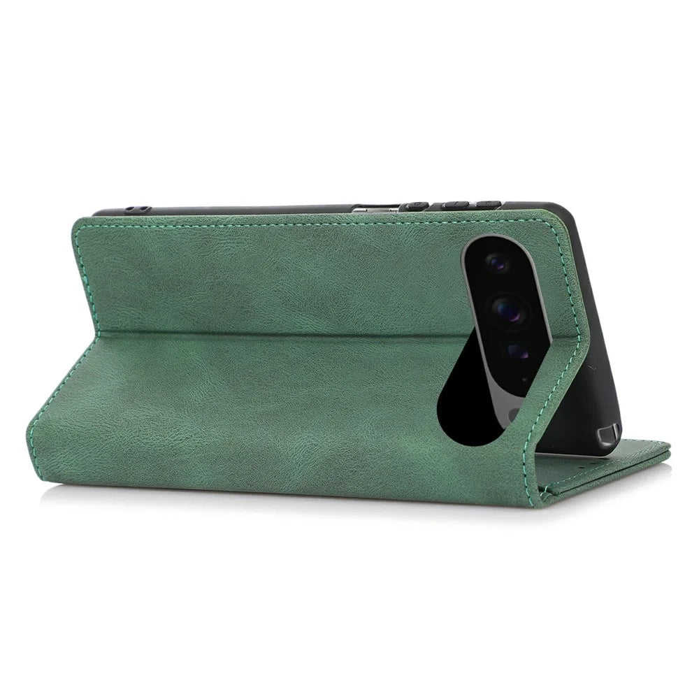 For Google Pixel 10 Pro XL / Pixel 9 Pro XL Case Wallet Magnetic Closing Leather Flip Phone Cover - Green - 4