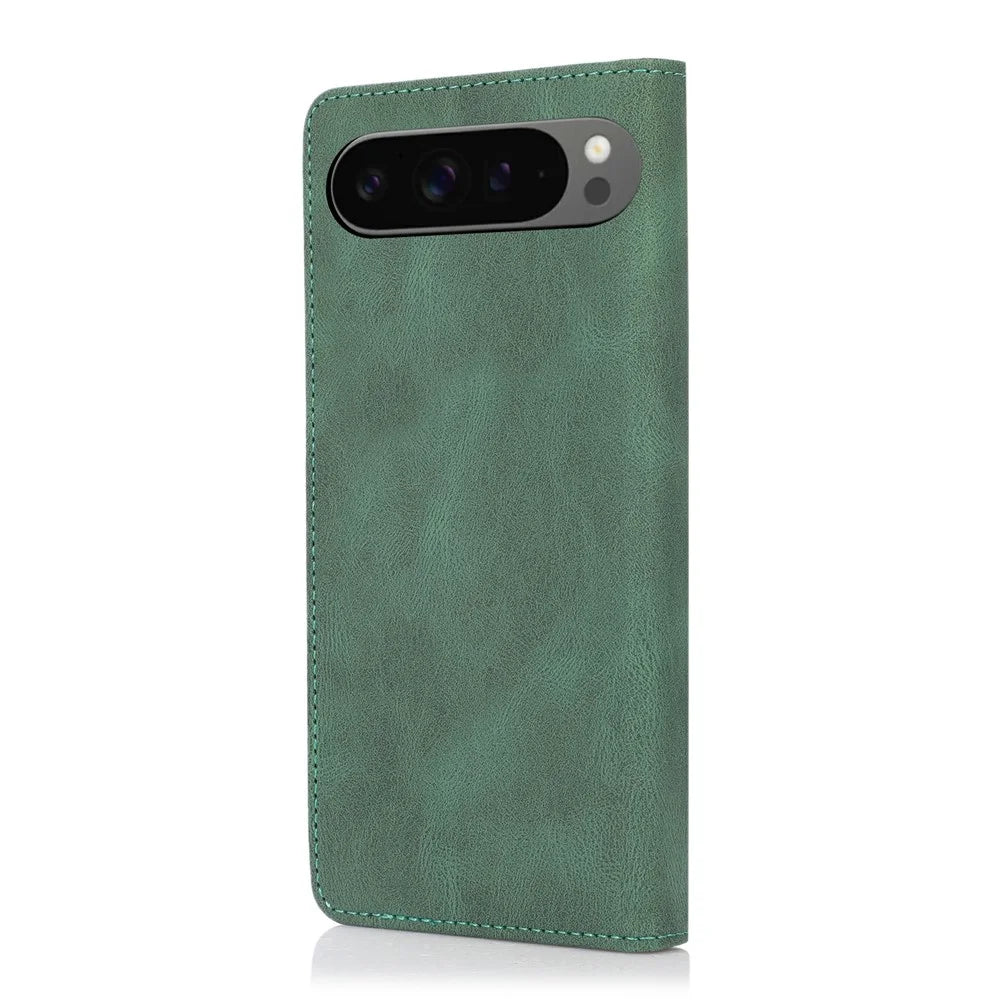For Google Pixel 10 Pro XL / Pixel 9 Pro XL Case Wallet Magnetic Closing Leather Flip Phone Cover - Green - 7