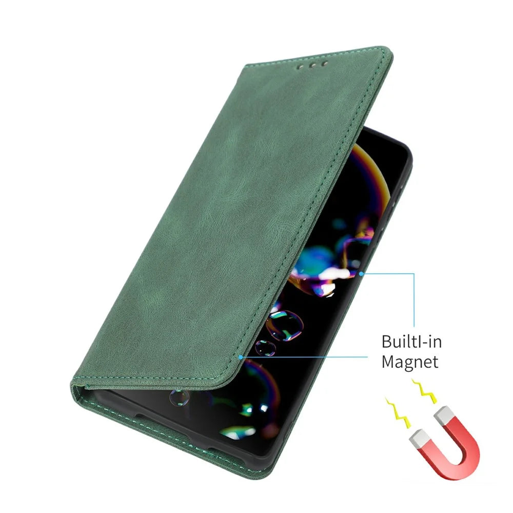 For Google Pixel 9a Case Wallet Magnetic Closing Leather Flip Phone Cover - Green - 5