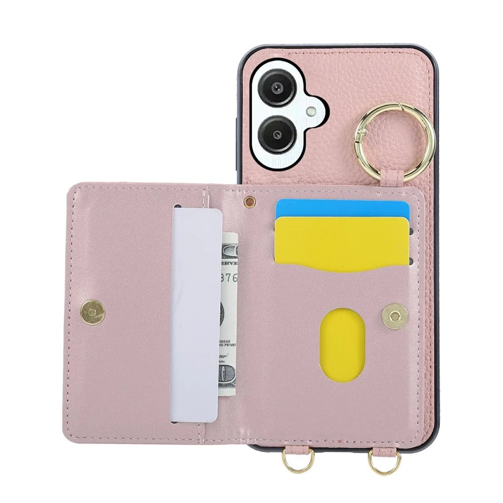 For Samsung Galaxy A08 5G / A08 4G / A07 4G / A06 4G / A06 5G Case Kickstand Rhombus Leather + TPU Phone Cover with Shoulder Strap - Pink - 2
