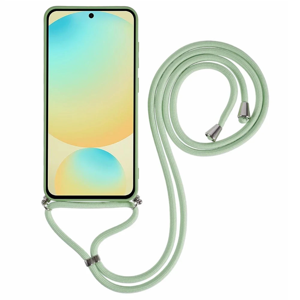 For Samsung Galaxy S25 FE Case Flexible TPU Fiber Lining Anti-Shock Crossbody Phone Cover - Matcha Green - 2