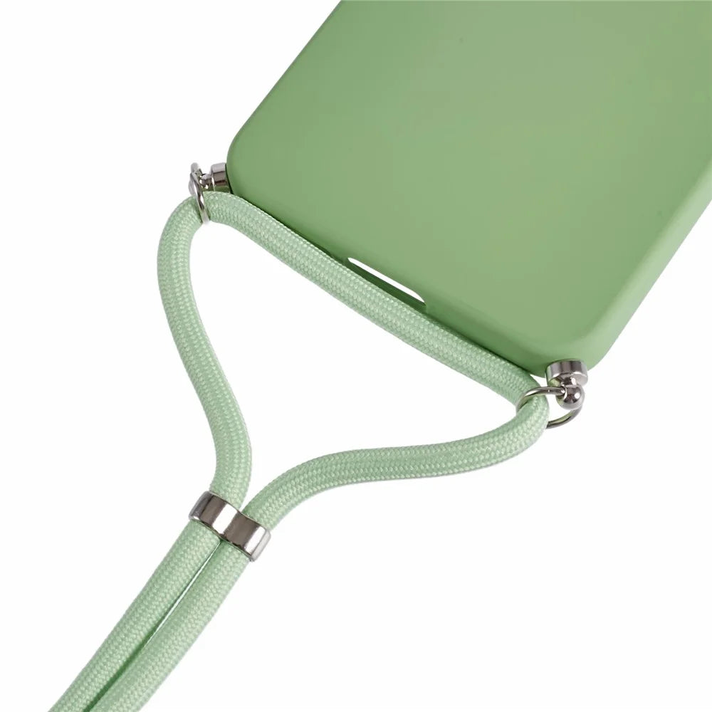 For Samsung Galaxy S25 FE Case Flexible TPU Fiber Lining Anti-Shock Crossbody Phone Cover - Matcha Green - 4