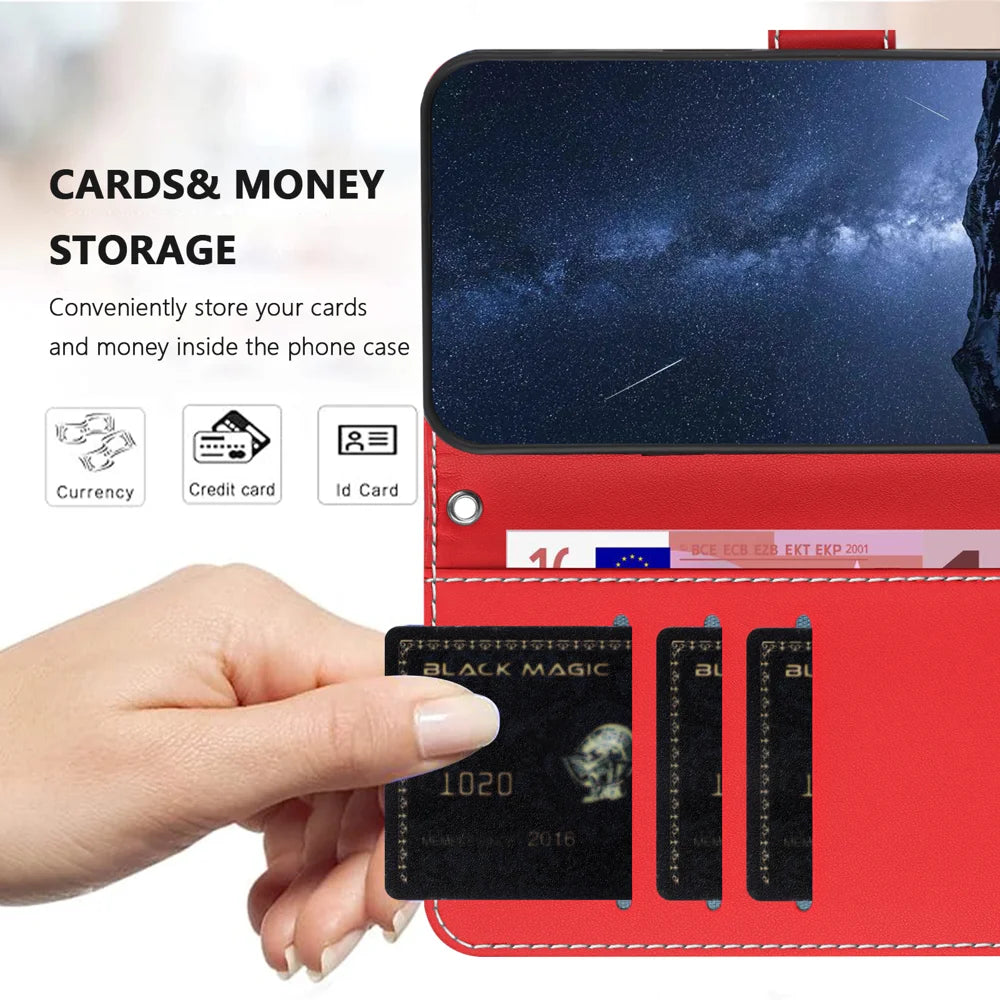 For Samsung Galaxy A08 5G / A08 4G / A07 4G / A06 4G / A06 5G Phone Cases Wallet Stand Color Splicing Leather Cover with Magnetic Clasp - Red - 2
