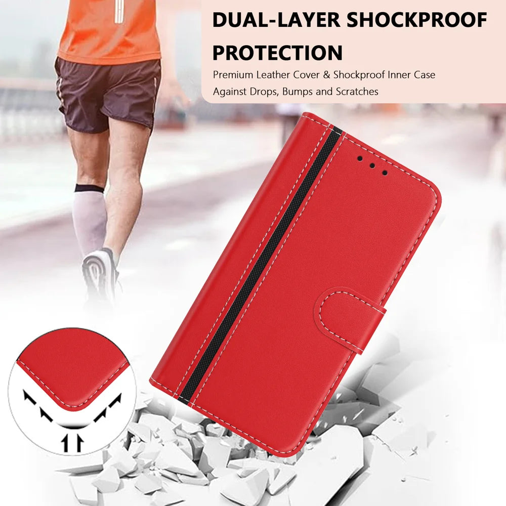 For Samsung Galaxy A08 5G / A08 4G / A07 4G / A06 4G / A06 5G Phone Cases Wallet Stand Color Splicing Leather Cover with Magnetic Clasp - Red - 3