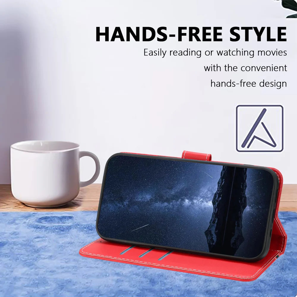 For Samsung Galaxy A08 5G / A08 4G / A07 4G / A06 4G / A06 5G Phone Cases Wallet Stand Color Splicing Leather Cover with Magnetic Clasp - Red - 4