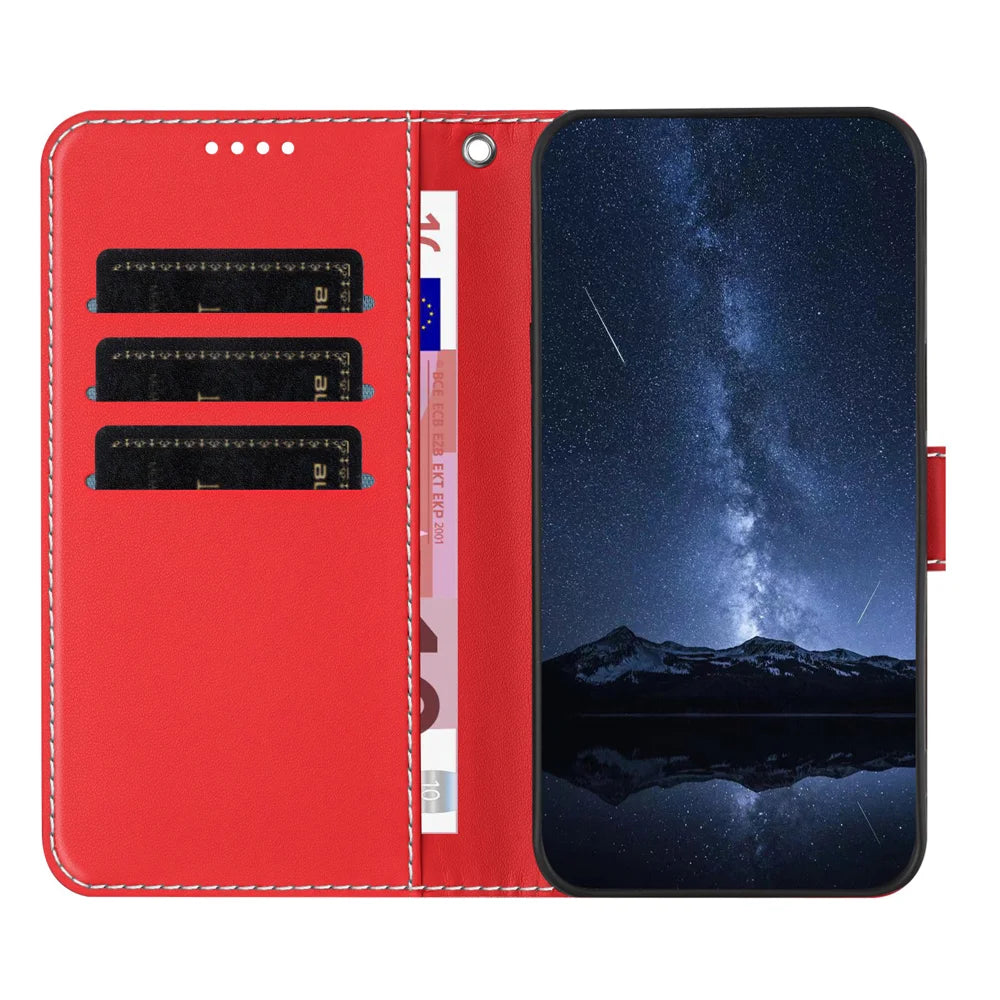 For Samsung Galaxy A08 5G / A08 4G / A07 4G / A06 4G / A06 5G Phone Cases Wallet Stand Color Splicing Leather Cover with Magnetic Clasp - Red - 6