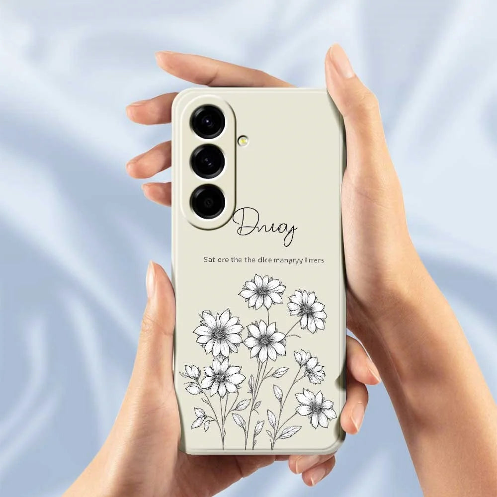For Samsung Galaxy A56 5G Case Sketch Flowers Pattern Printing Straight Edge TPU Phone Back Cover - Beige - 6