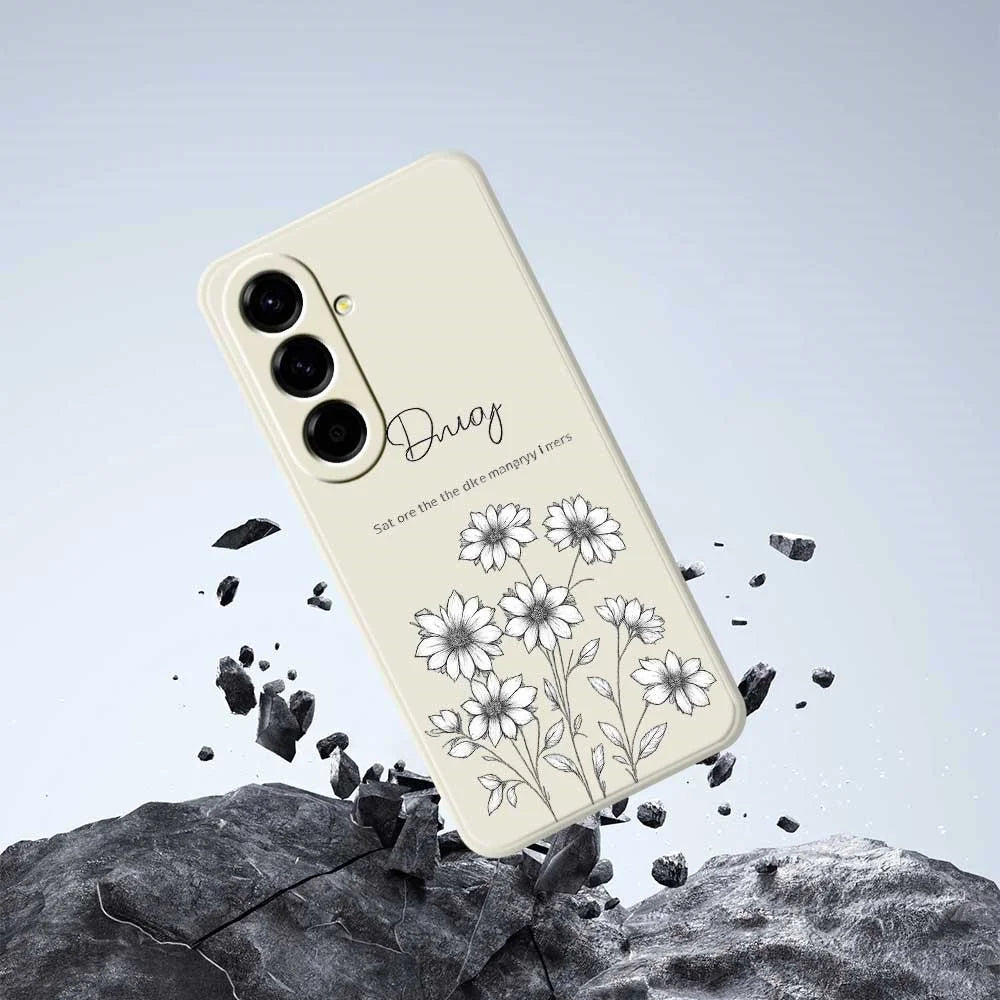 For Samsung Galaxy A56 5G Case Sketch Flowers Pattern Printing Straight Edge TPU Phone Back Cover - Beige - 7