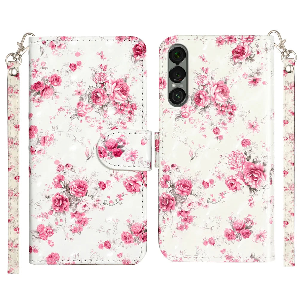 For Sony Xperia 1 VII Wallet Case 3D Pattern Printed Leather Phone Cover with Strap - Roses - 1