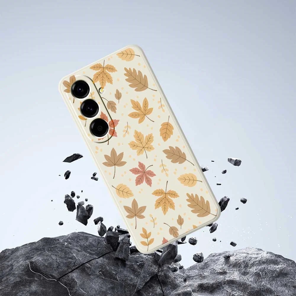 For Samsung Galaxy A56 5G Case Leaves Pattern Printing Straight Edge TPU Phone Back Cover - Beige - 7