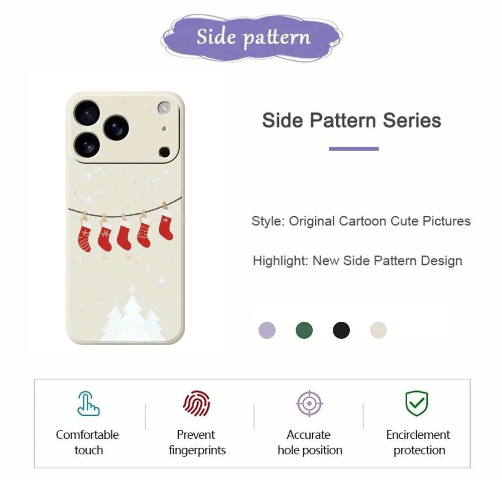 For iPhone 18 Pro Max / 17 Pro Max Case Christmas Stockings Pattern Printing Straight Edge TPU Phone Back Cover - Beige - 2