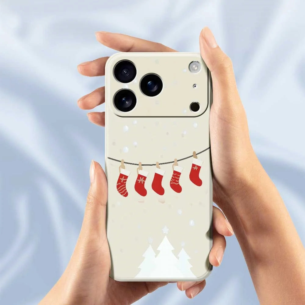 For iPhone 18 Pro Max / 17 Pro Max Case Christmas Stockings Pattern Printing Straight Edge TPU Phone Back Cover - Beige - 6