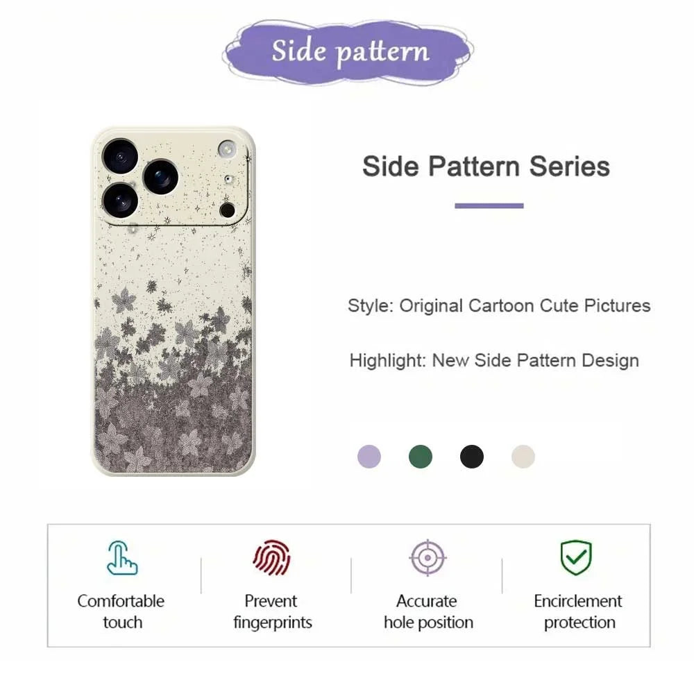 For iPhone 18 Pro Max / 17 Pro Max Case Grey Flowers Pattern Printing Straight Edge TPU Phone Back Cover - Beige - 2